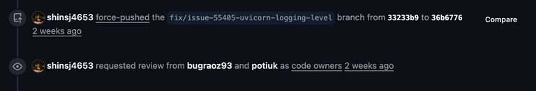 force-push로 인해 requested review 요청 발생